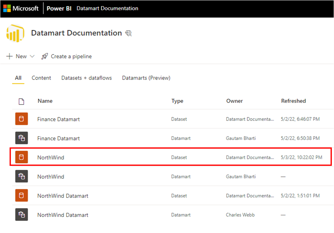 Screenshot of finding a semantic model.