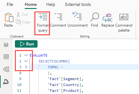 Screenshot of the Format query button.