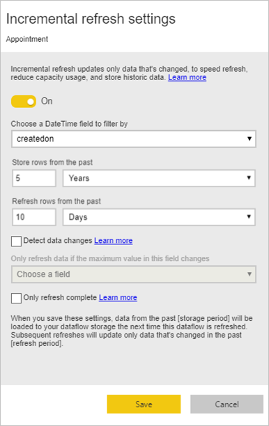 Incremental refresh for dataflows.