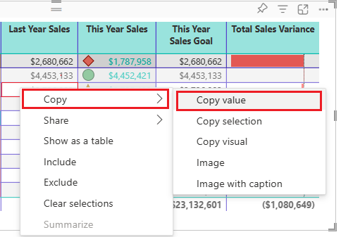 Screenshot that shows how to copy a cell value to use in other applications.