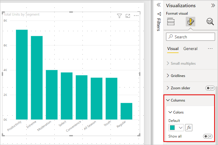 Screenshot showing Chart with Formatting pane open and Data colors expanded.