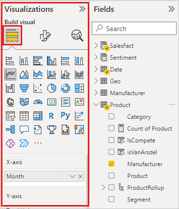 Screenshot showing Visualization pane with Fields icon selected.