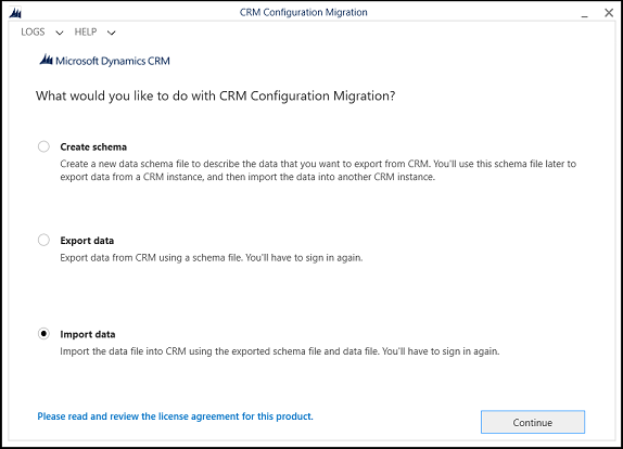 Import configuration data.