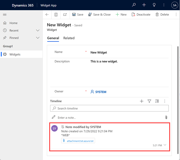 File attachment added to Dataverse form on a model-driven Power App.