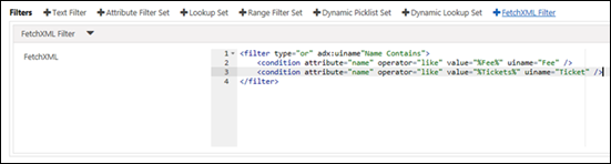 FetchXML filter settings.