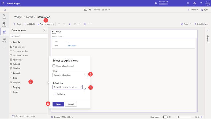 Configure form for documents.