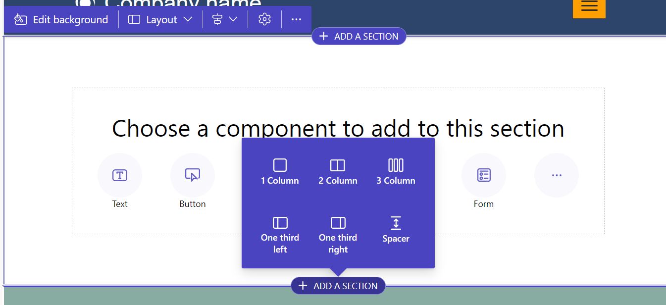 The six section layout options.