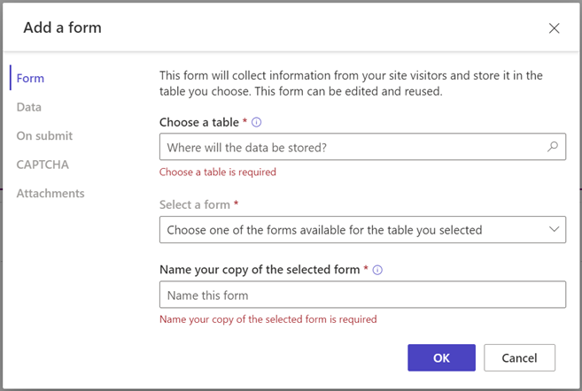 Add a form to a page.