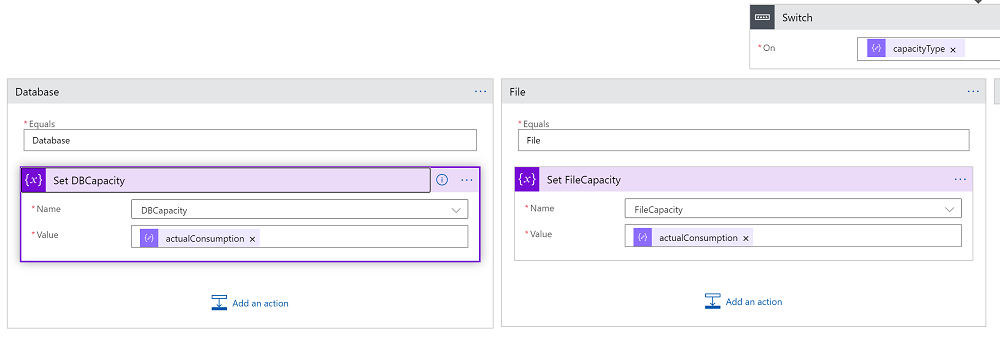 Use the Switch control on the CapacityType property from the Parse-Capacity output.