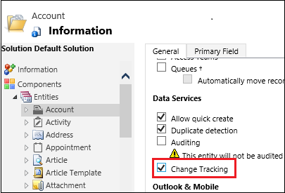 Select Change Tracking for an entity.