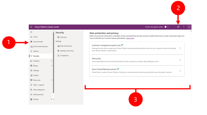 The classic Power Platform admin center.