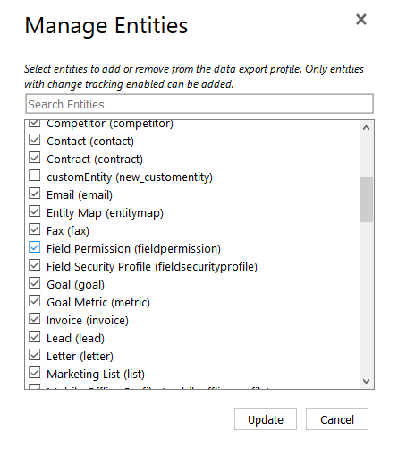 Select the entities or entity relationships to add or remove.