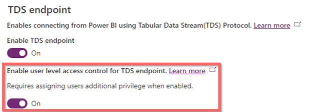 Enable user level access control for TDS endpoint setting