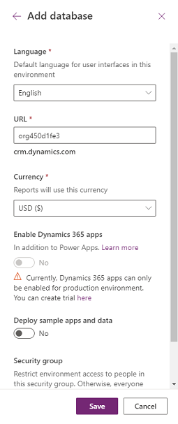 Create a new environment settings, page two.