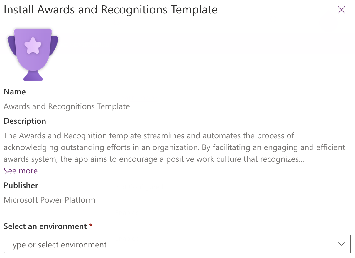 AScreenshot of the modal dialog window where you select the environment you set up for the template.