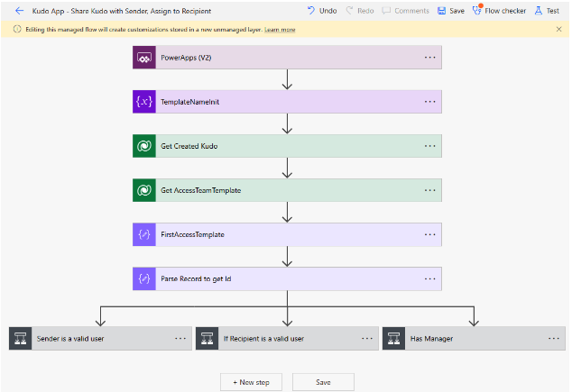 Image of Kudo App - Share Kudo with Sender, Assign to Recipient flow. Select save.