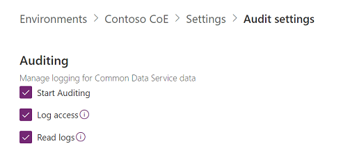 Manage logging for Dataverse data.