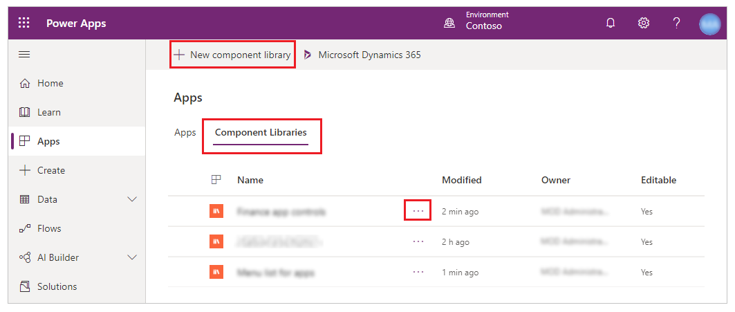 Screenshot of component libraries in maker portal.