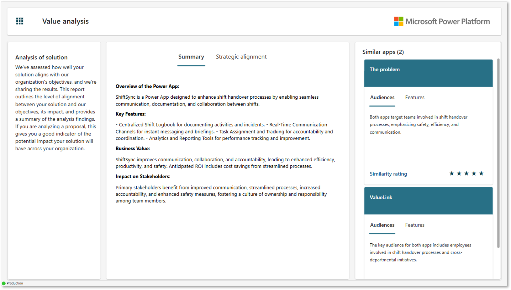 Screenshot of proposal assessment screen