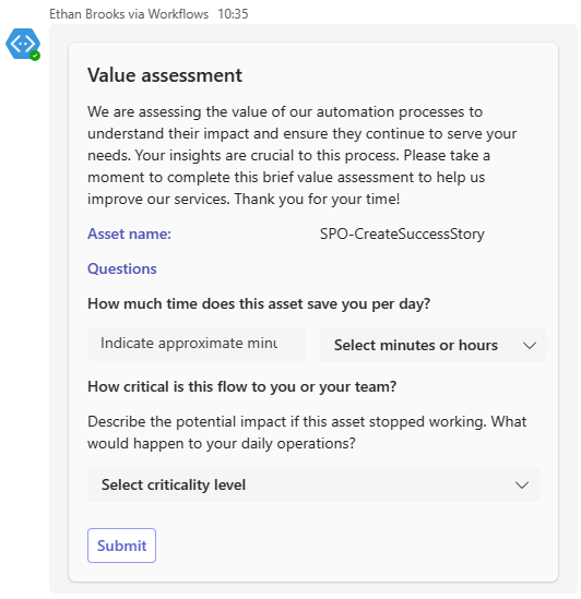 Screenshot of personal productivity assessment.