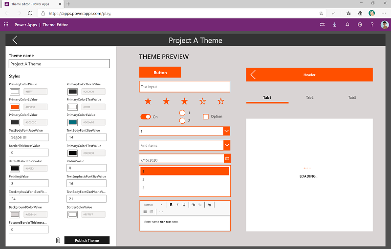 Theme Editor - Create a theme.