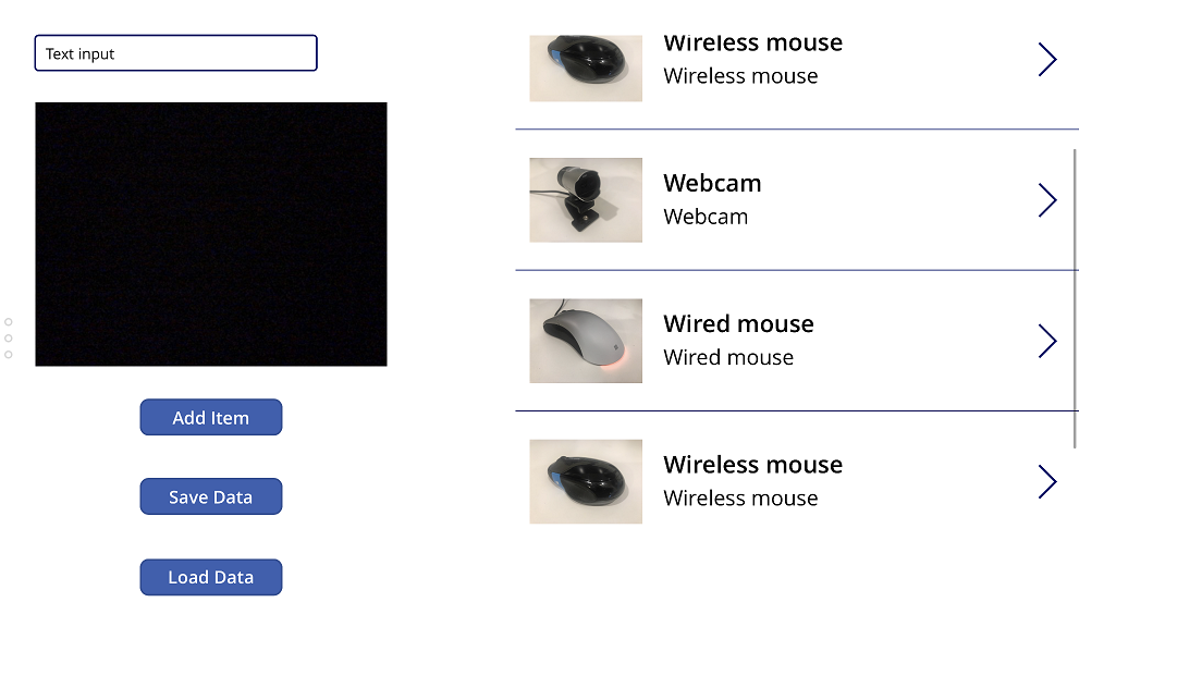 App running with six items restored after calling the LoadData function twice.