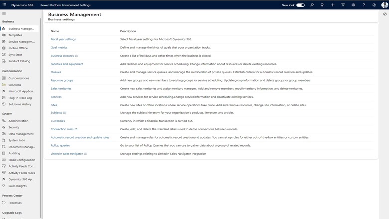 The modern Power Platform Environment Settings page.