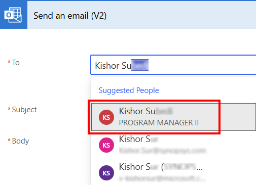 Classic designer supported the email suggestions.