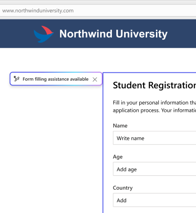 Indicative mockup of form filling assistant on Power Pages websites