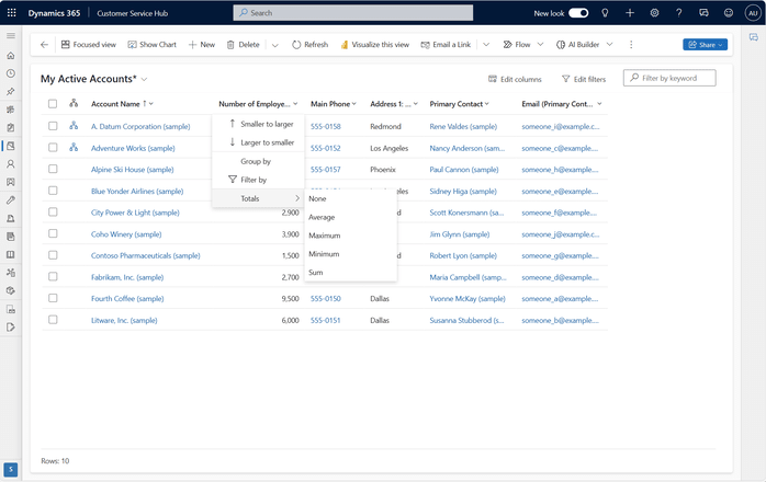 Aggregation options from the column heading, dropdown menu.