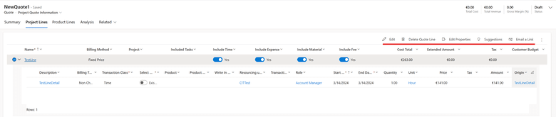 The command bar on a nested grid.