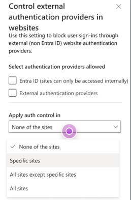 Indicative mock up showing how admins can block external authentication providers.