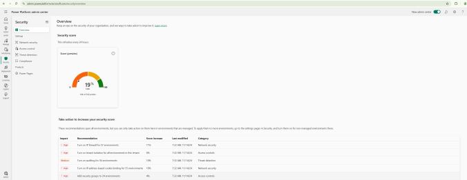 The Security page in the new Power Platform admin center