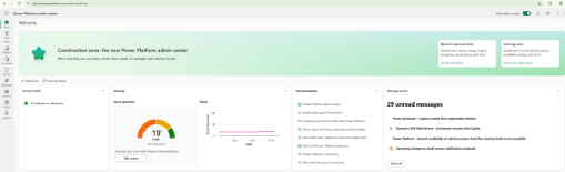 The Home page of the new Power Platform admin center