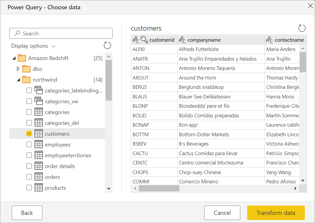 Image of the online Navigator with the customers element selected, and the data from that element displayed on the right side.