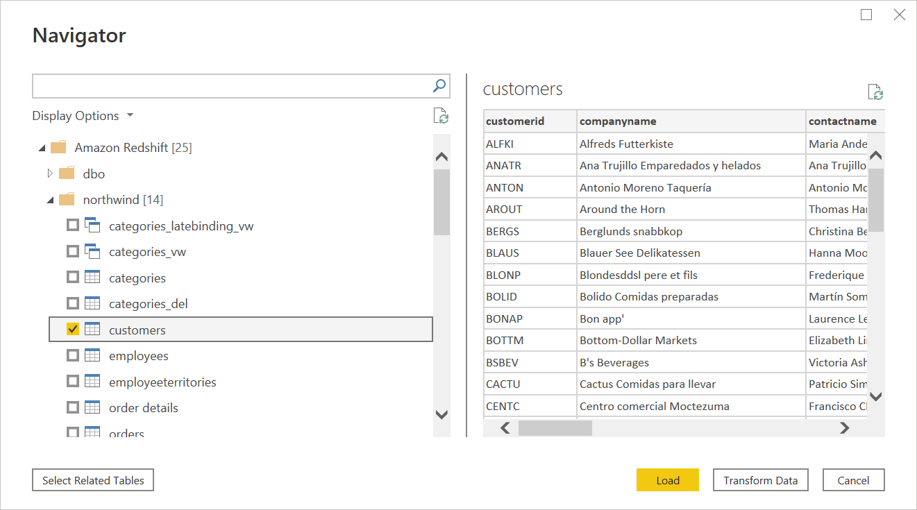 Image of the Navigator with the customers element selected, and the data from that element displayed on the right side.