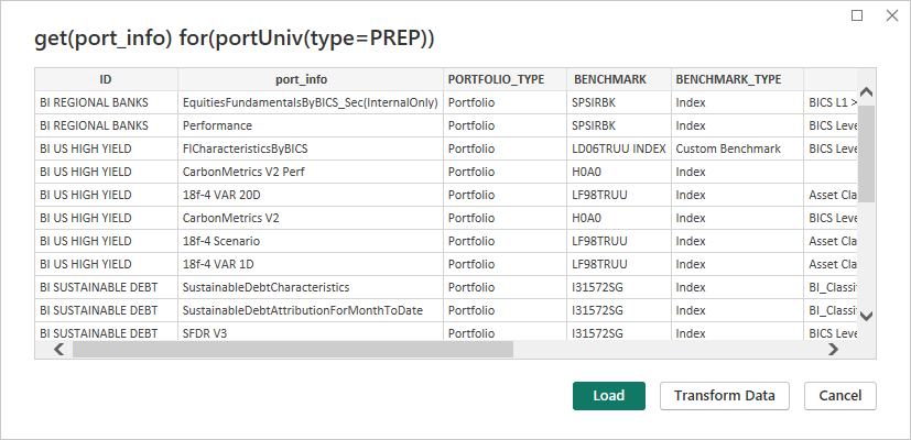 Screenshot that shows where to select BQL tables in the navigator view.