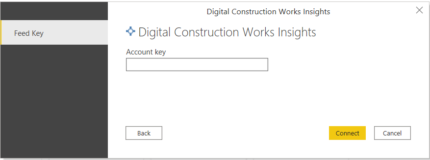 Image of DCW Insights JWT authentication dialog with blank Account key in which to enter the JWT.