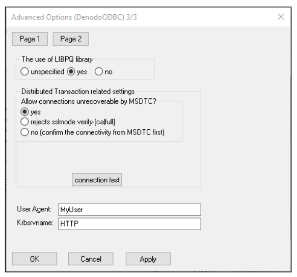 Advanced Options page at the Denodo DSN configuration.