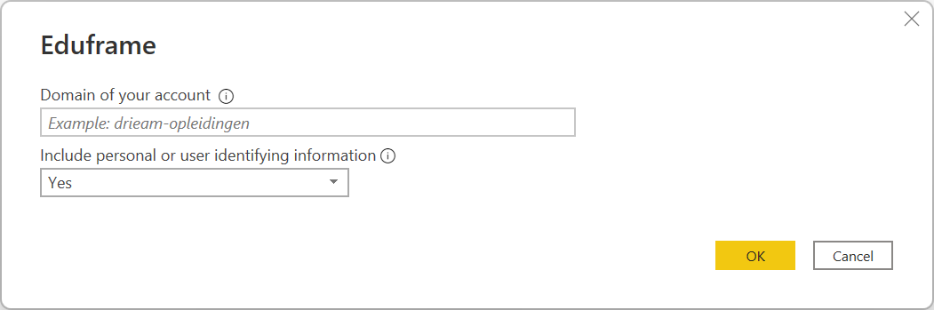 Image with Eduframe domain filled out and ready to select OK.