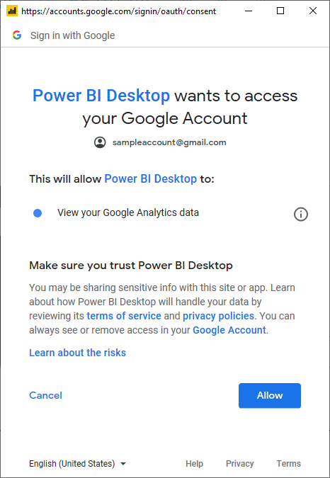 Screenshot of the sign in process where you allow access to your Google account.