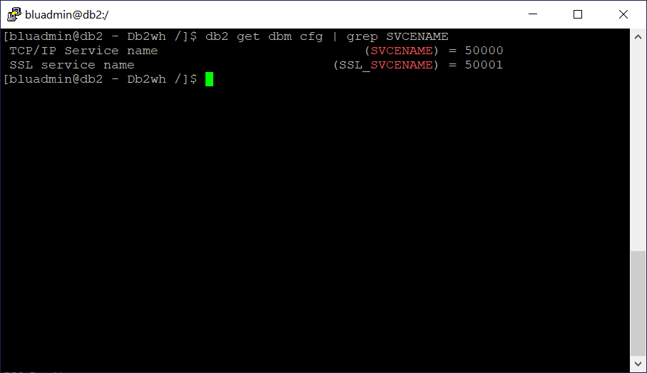 Image with output of the db2 command in Linux and Unix