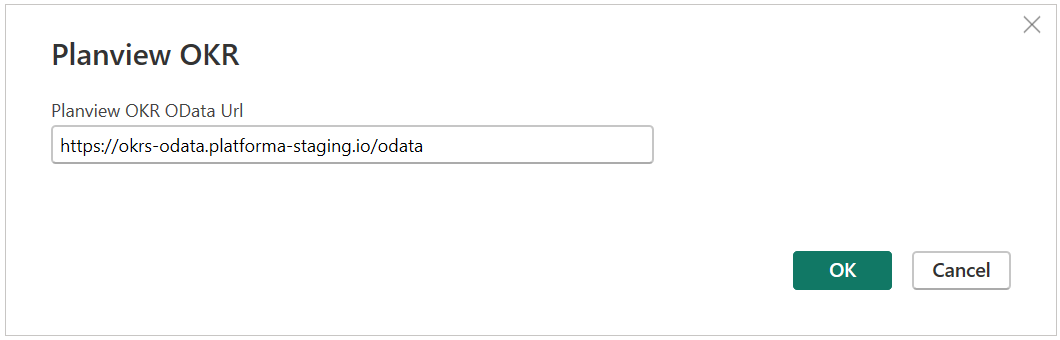Screenshot with the Planview OKR URL location filled out and ready to select OK.