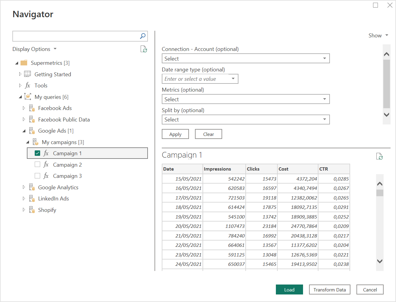 Navigator view with the list of teams, groups and queries.