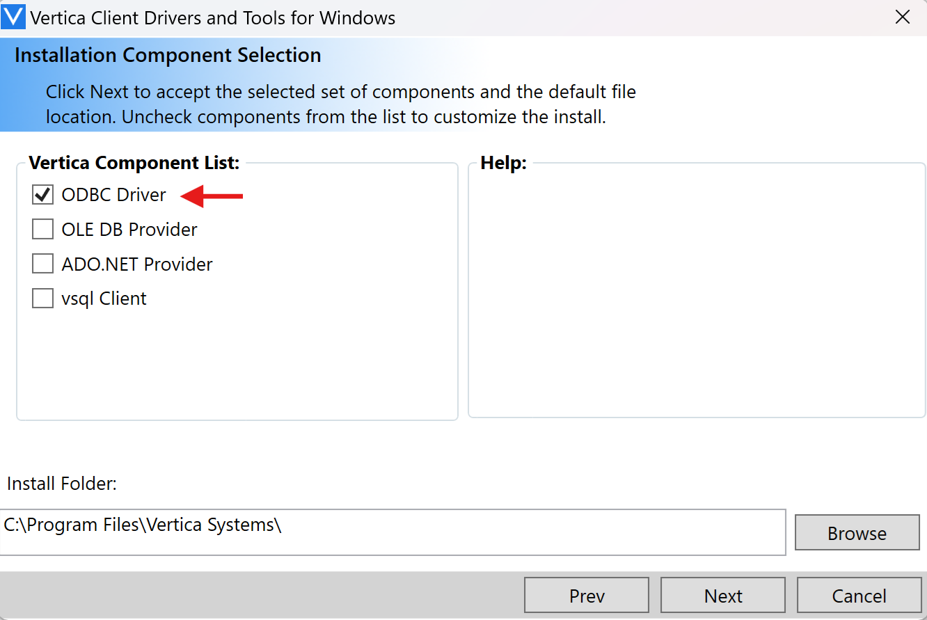 Screenshot of installing the Vertica ODBC driver on local machine.