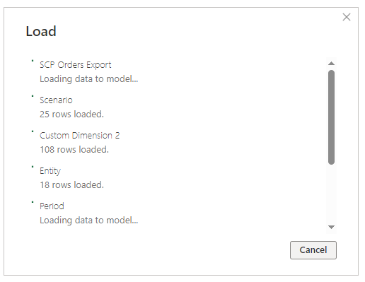 Screenshot of the load dialog indicating the status of the load operation.