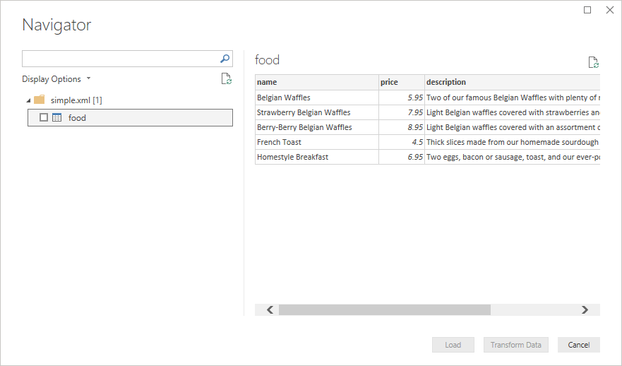 Loading data from a XML file in the Navigator.