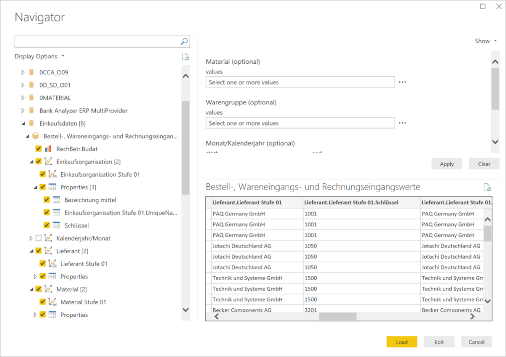 Navigator showing language change for descriptive and field names.