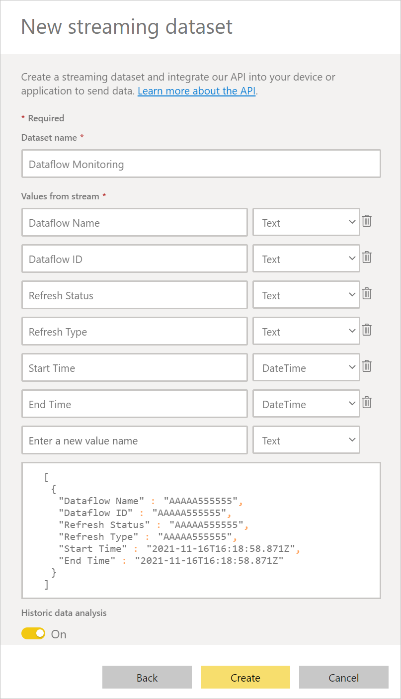 example of add streaming dataset.