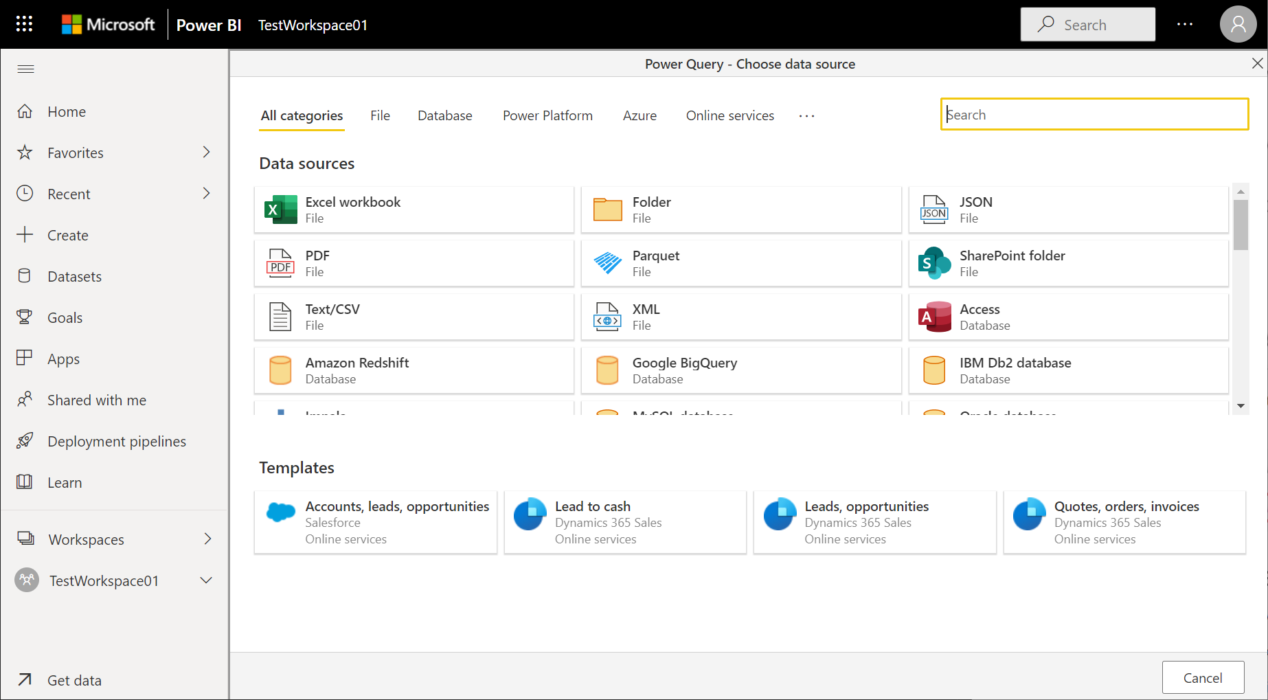 Choose an on-premises data source.